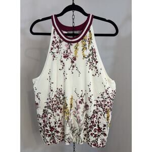 Daniel Rainn Women's XL White Floral Sleeveless Knit Top Halter Neck